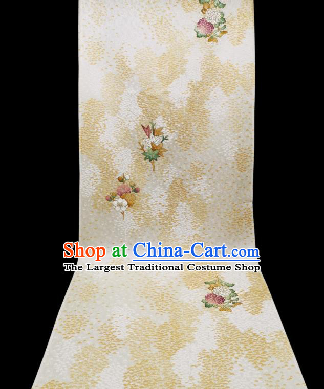 Asian Japanese Yukata Beige Silk Fabric Japan Traditional Kimono Printing Brocade Material