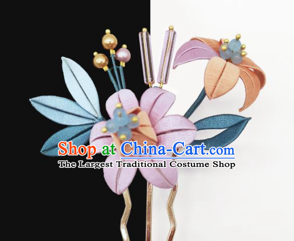 Chinese Traditional Hair Accessories Hanfu Hairpin Handmade Ancient Palace Lady Silk Flower Hair Stick