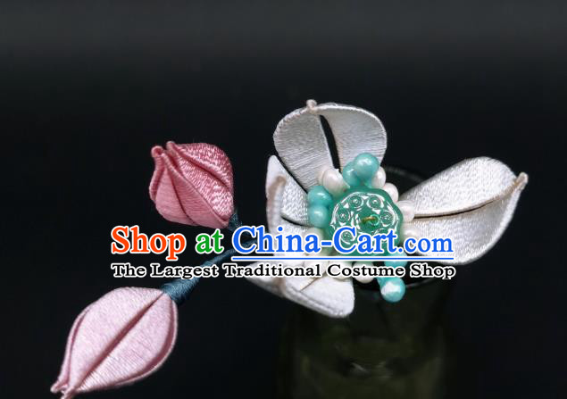 Chinese Traditional Hair Stick Ancient Princess Silk Lotus Hairpin Handmade Hanfu Hair Accessories