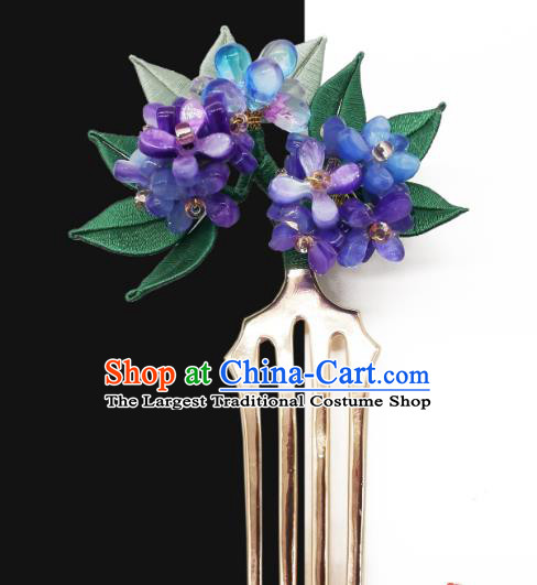 Chinese Traditional Purple Hydrangea Hair Comb Handmade Hanfu Hair Accessories Ancient Young Lady Hairpin