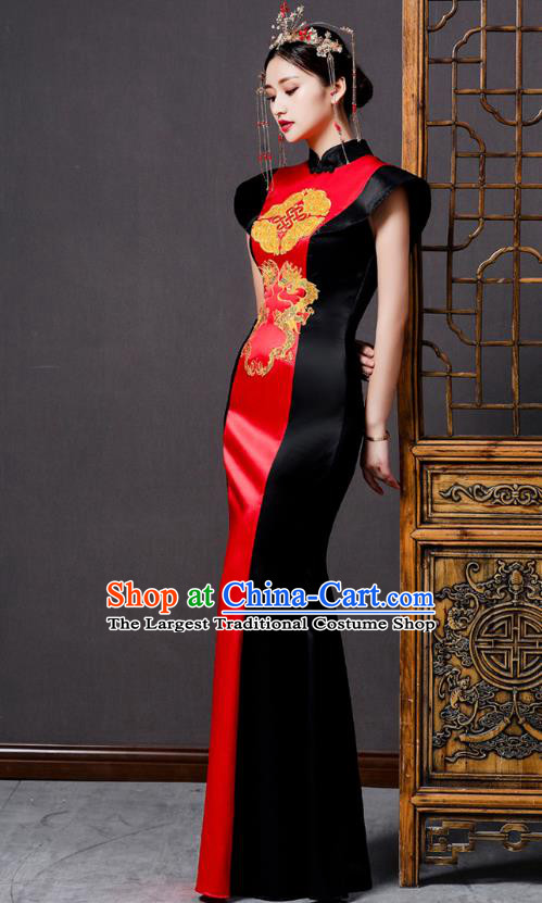 China Catwalks Show Cheongsam Stage Performance Clothing Bride Fishtail Qipao Dress