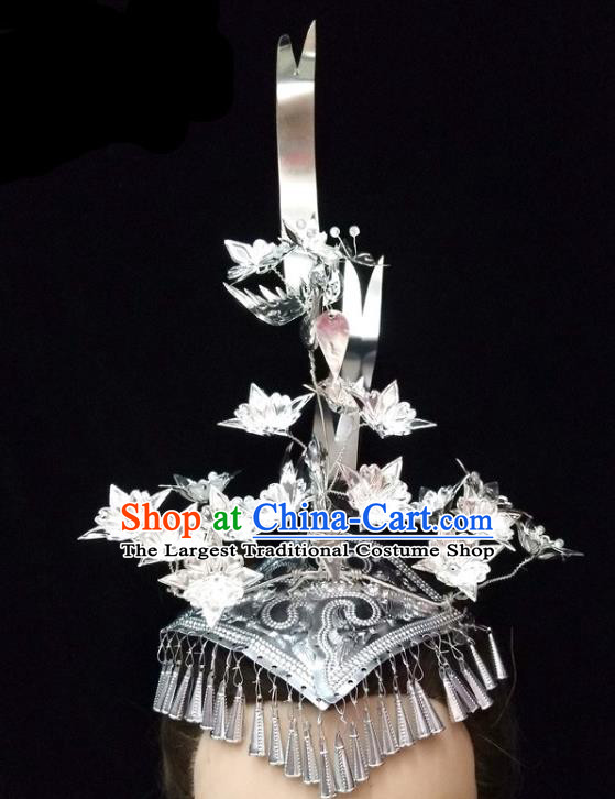 China Guizhou Miao Nationality Phoenix Coronet Traditional Hair Accessories Hmong Ethnic Silver Bird Hair Crown