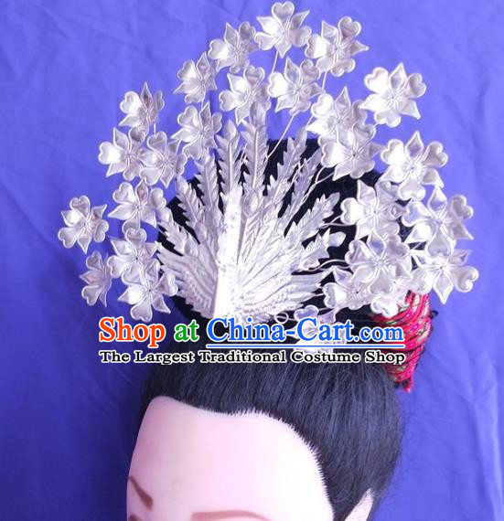 China Guizhou Hmong Ethnic Silver Phoenix Hair Crown Miao Nationality Hairpin Traditional Wedding Headdress