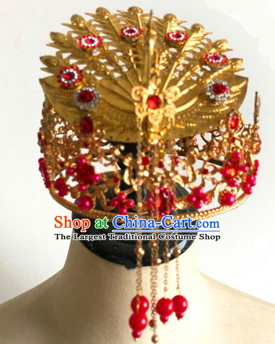 China Traditional Wedding Bride Hair Accessories Handmade Peking Opera Diva Golden Phoenix Hairpin