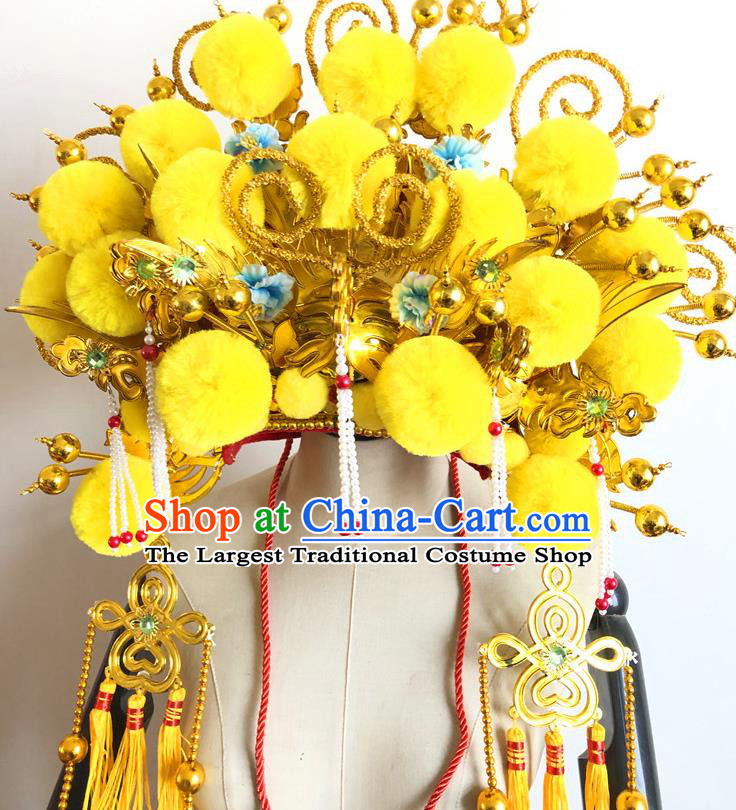 China Handmade Wedding Yellow Phoenix Coronet Traditional Peking Opera Diva Hair Accessories