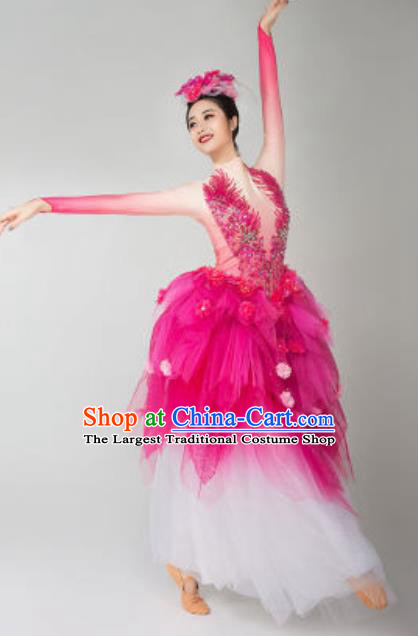 China Opening Dance Rosy Veil Dress Spring Festival Gala Flowers Fairy Dance Costume
