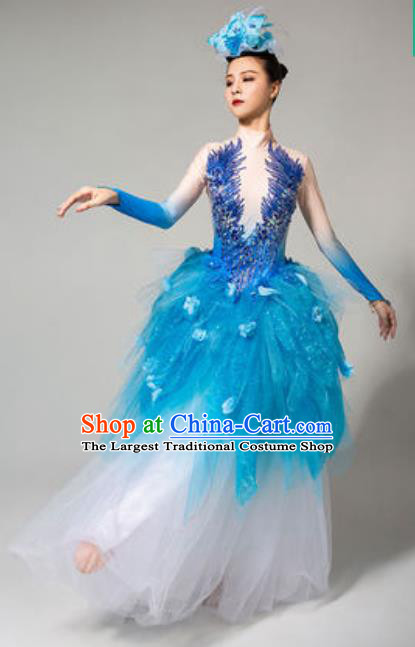 China Spring Festival Gala Flowers Fairy Dance Costume Opening Dance Blue Veil Dress Woman Dance Clothing