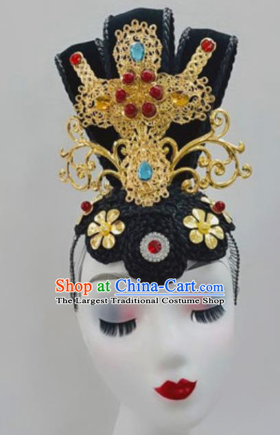 China Classical Dance Hair Clasp Handmade Goddess Dance Wigs Chignon Traditional Stage Performance Headdress