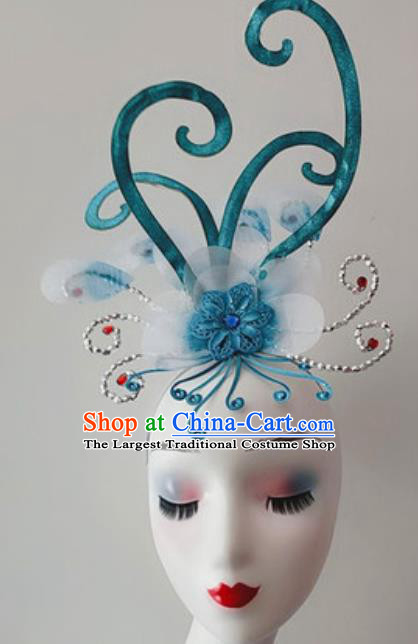 China Traditional Yangko Dance Hair Accessories Folk Dance Blue Hair Clasp Handmade Fan Dance Headwear