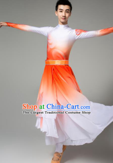 Chinese Classical Dance Costumes Stage Performance Clothing Opening Dance Orange Outfits for Men