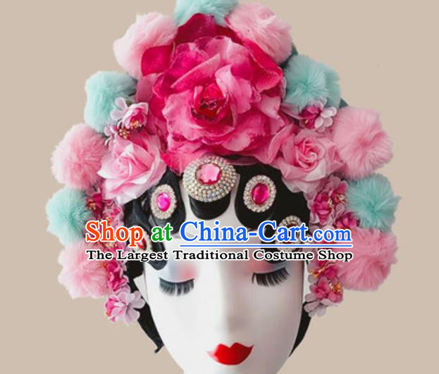 China Traditional Beijing Opera Hua Tan Headpiece Handmade Stage Performance Flowers Hair Crown