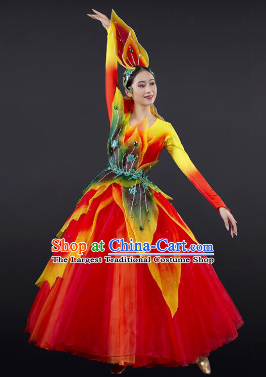 China Spring Festival Gala Opening Dance Red Dress Lotus Dance Stage Performance Costume