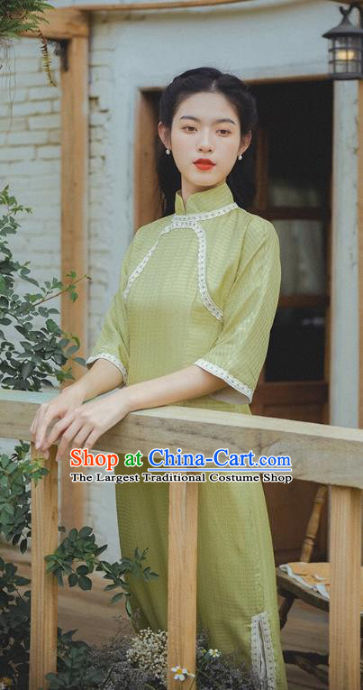 Chinese National Young Lady Qipao Dress Traditional Yellow Cheongsam Clothing