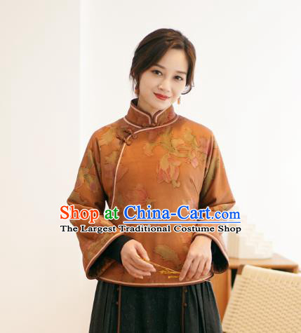 China National Classical Ginger Silk Short Coat Women Jacket Clothing Tang Suit Outer Garment