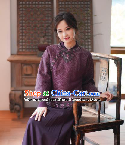 China Tang Suit Outer Garment National Purple Silk Jacket Women Short Coat