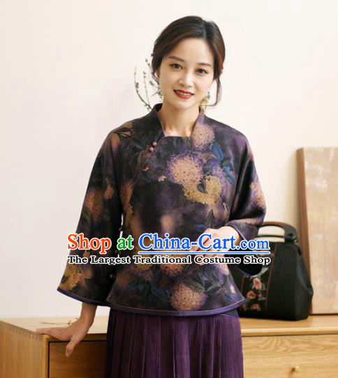 China Classical Cheongsam Shirt National Purple Silk Shirt Traditional Watered Gauze Upper Outer Garment