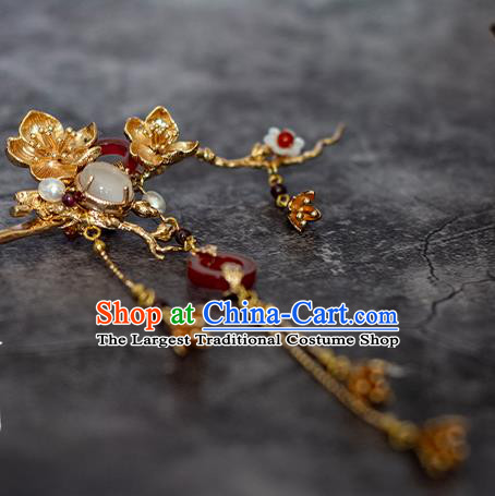 Chinese Traditional Song Dynasty Court Golden Hairpin Ancient Empress Tassel Hair Stick