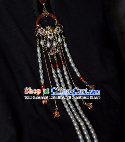 China Classical Cheongsam Pearls Tassel Pendant Traditional Ming Dynasty Agate Brooch Accessories