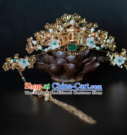 Chinese Traditional Song Dynasty Hair Accessories Hairpins Ancient Princess Golden Palace Hair Crown