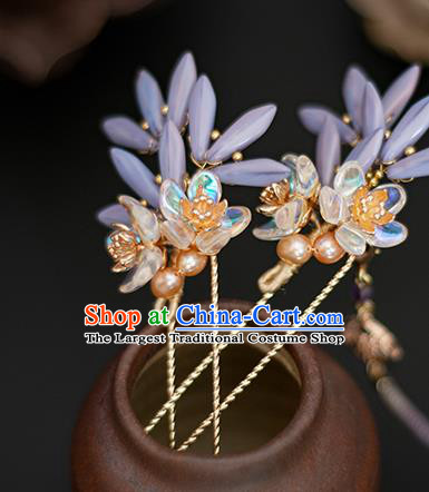 Chinese Traditional Hanfu Hair Accessories Tassel Hairpin Ancient Princess Purple Flowers Hair Stick