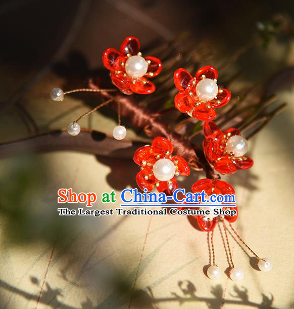 Chinese Traditional Hairpin Hanfu Hair Accessories Ancient Princess Red Plum Hair Comb