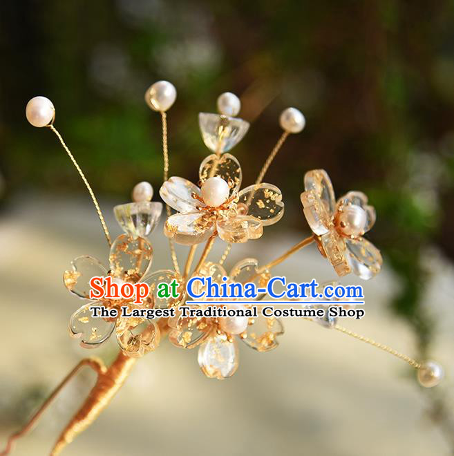 Chinese Traditional Hanfu Pearls Hairpin Court Hair Accessories Ancient Palace Lady Sakura Hair Stick