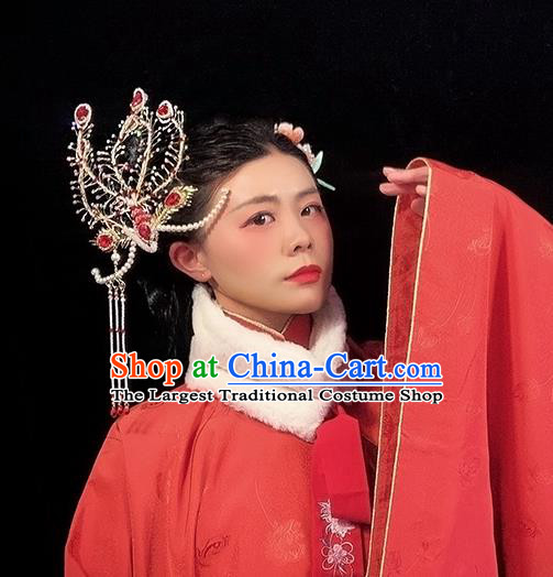 Chinese Ancient Princess Hair Stick Handmade Hair Accessories Traditional Ming Dynasty Noble Woman Phoenix Hairpin