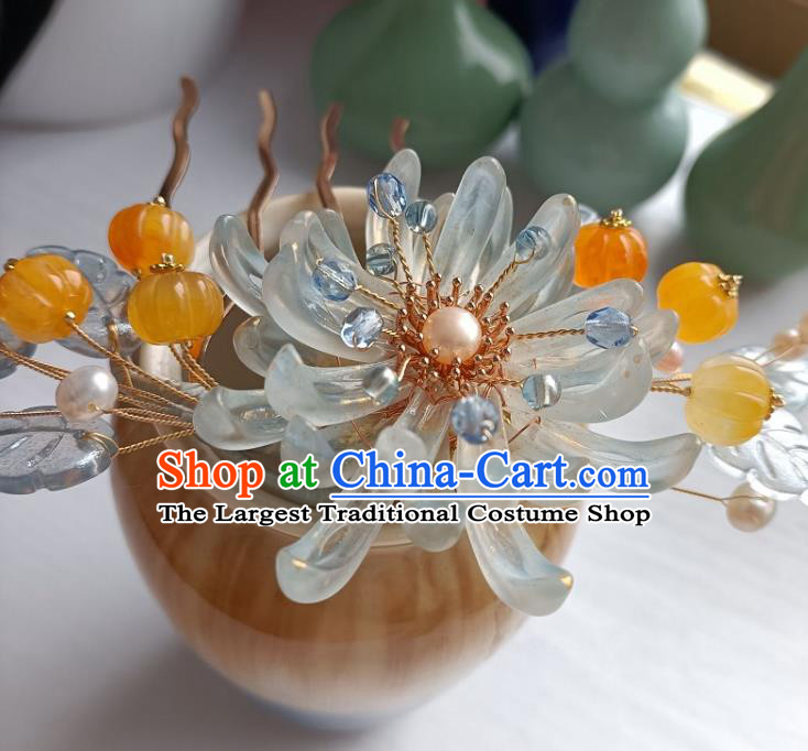 Chinese Hanfu Hair Accessories Traditional Song Dynasty Blue Chrysanthemum Hair Comb Ancient Young Lady Hairpin