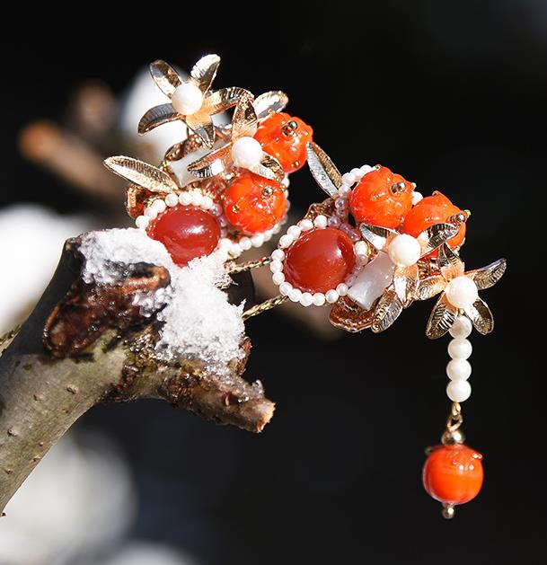 Chinese Traditional Red Persimmon Hairpin Handmade Hair Accessories Ancient Palace Lady Agate Hair Stick