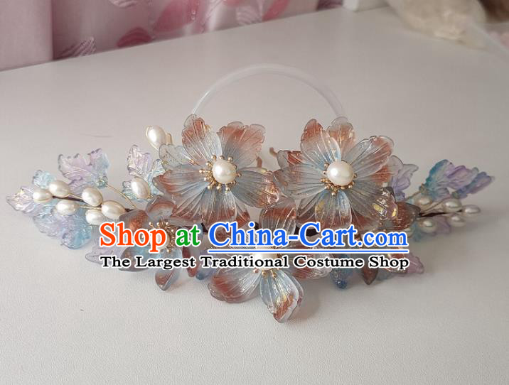 Chinese Ancient Noble Princess Hair Comb Hanfu Hair Accessories Traditional Ming Dynasty Peach Blossom Hair Crown