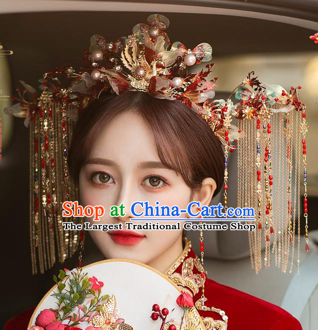 Chinese Traditional Wedding Hair Accessories Classical Xiuhe Suit Tassel Hair Crown Bride Phoenix Coronet