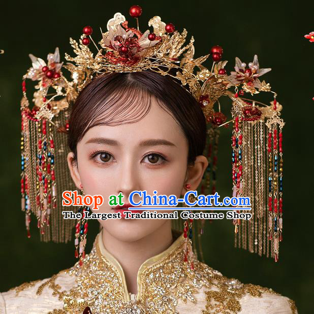 Chinese Bride Luxury Phoenix Coronet Traditional Wedding Hair Accessories Classical Xiuhe Suit Tassel Hair Crown