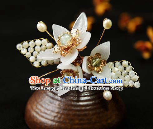 Chinese Ancient Young Lady Hairpin Traditional Ming Dynasty Princess White Flowers Hair Stick