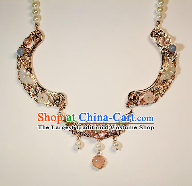 China Classical Gems Necklace Traditional Ming Dynasty Princess Golden Phoenix Necklet Accessories