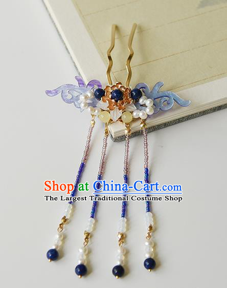 Chinese Traditional Hanfu Purple Shell Hair Comb Ancient Fairy Princess Beads Tassel Hairpin