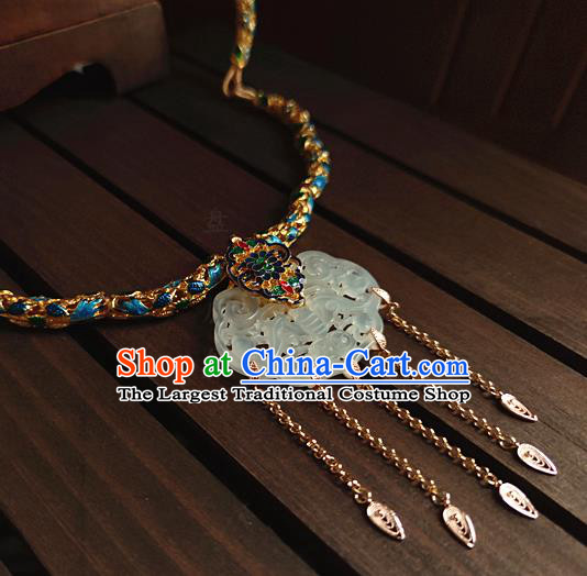 China Classical Cloisonne Necklace Traditional Ming Dynasty Empress Jade Necklet Accessories