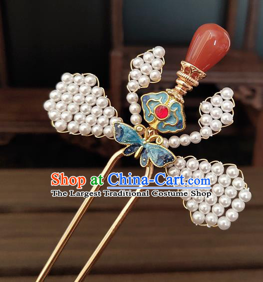 Chinese Traditional Ming Dynasty Empress Cloisonne Butterfly Hair Stick Ancient Queen Agate Hairpin