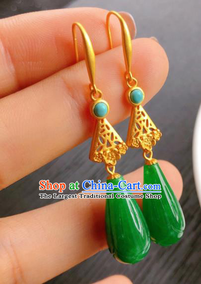 China Handmade Jade Mangnolia Earrings Traditional Cheongsam Jadeite Ear Accessories