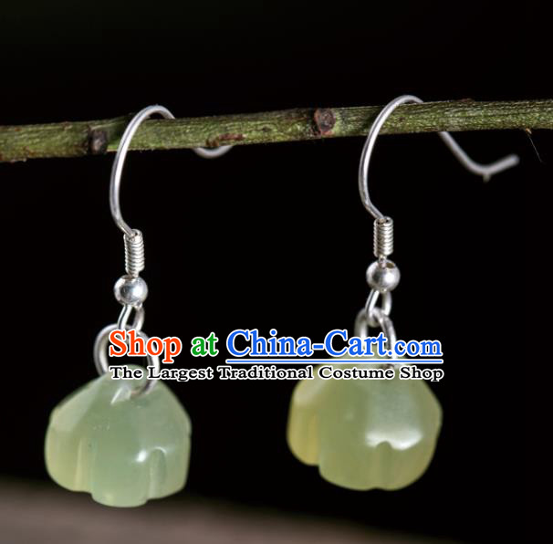 China Handmade National Jade Lotus Seedpod Earrings Traditional Cheongsam Ear Accessories