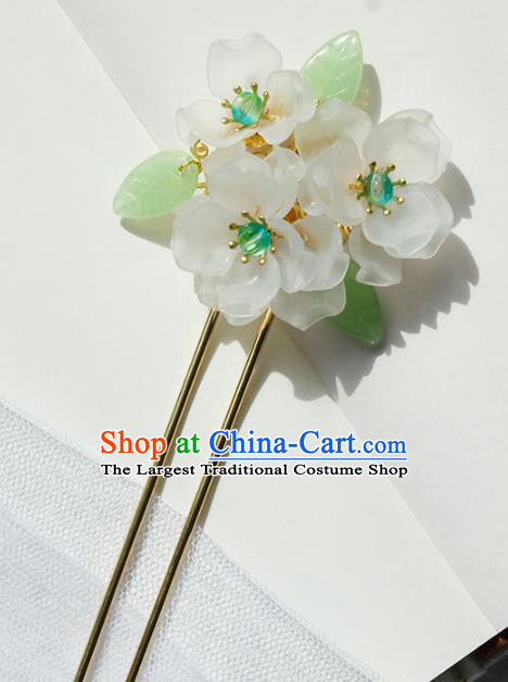 Chinese Ancient Young Lady Hairpin Traditional Hanfu Ming Dynasty White Flowers Hair Stick