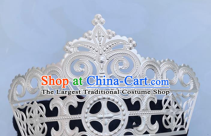 Chinese Liangshan Ethnic Folk Dance Hat Headwear Traditional Yi Nationality Wedding Silver Hair Crown