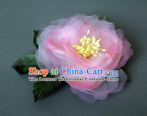 Chinese Ancient Imperial Concubine Pink Silk Peony Hairpin Traditional Tang Dynasty Princess Hair Stick