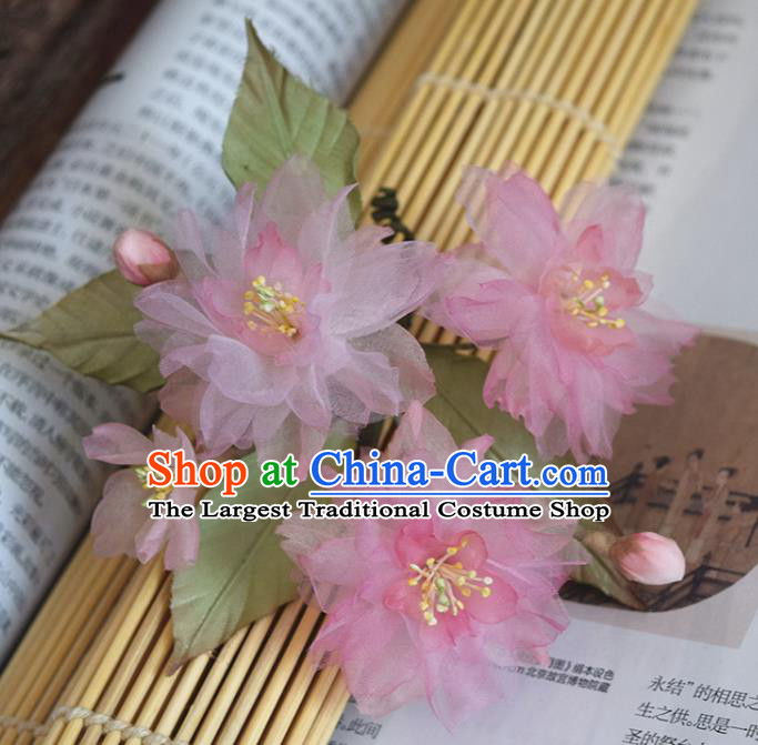 Chinese Handmade Qipao Dress Hair Accessories Traditional Hanfu Pink Silk Sakura Hair Stick