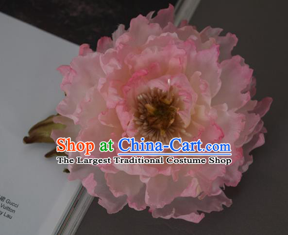 Chinese Handmade Hair Accessories Cheongsam Hairpin Traditional Ming Dynasty Pink Silk Peony Hair Stick