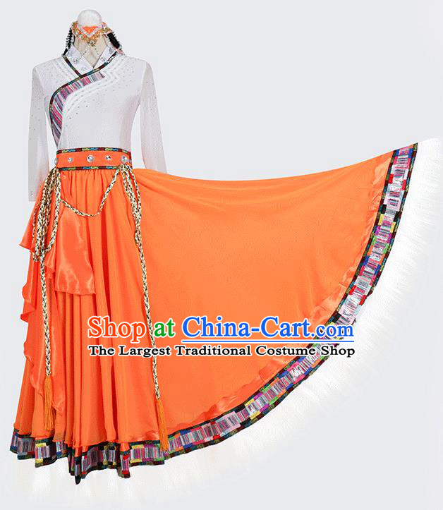 China Traditional Tibetan Ethnic Folk Dance Clothing Zang Nationality Stage Performance Costumes