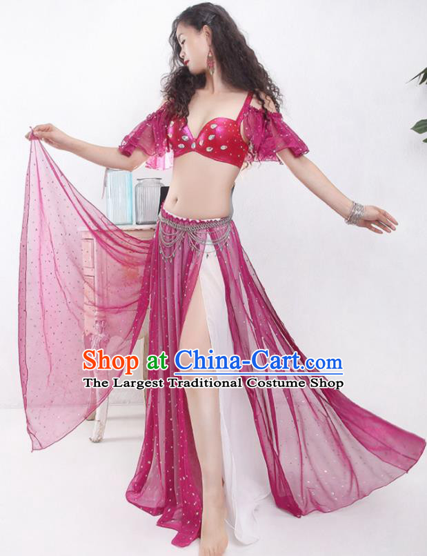 Asian Oriental Dance Training Rosy Bra and Skirt Clothing Indian Traditional Belly Dance Performance Outfits