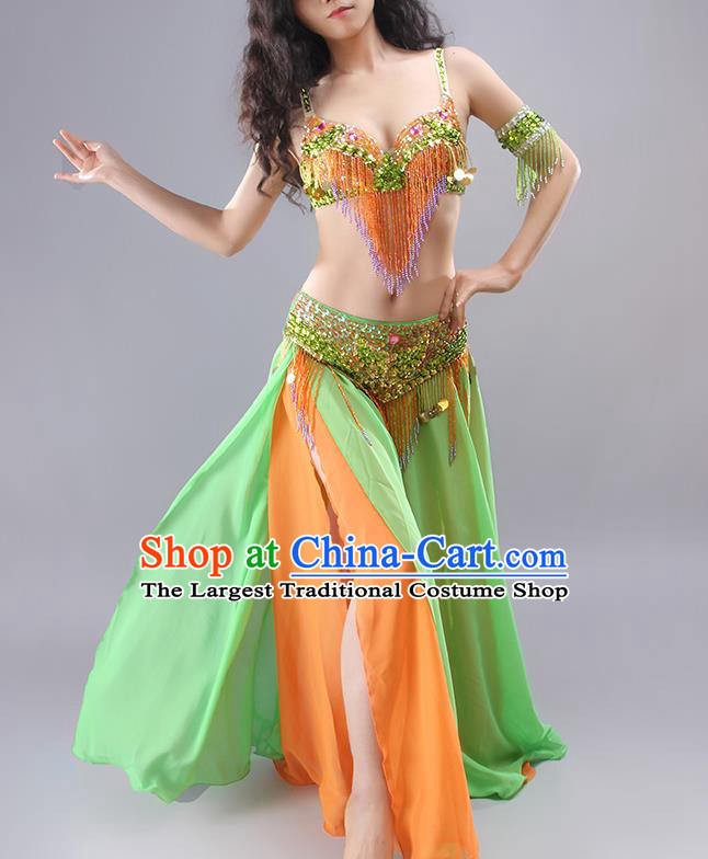 Traditional India Raks Sharki Bra and Green Skirt Outfits Asian Indian Belly Dance Clothing