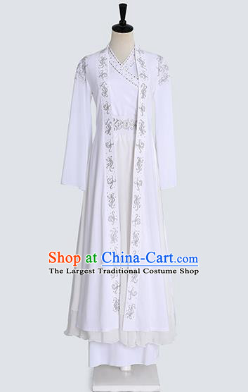 Chinese Stage Performance Clothing Classical Dance White Chiffon Outfits for Men