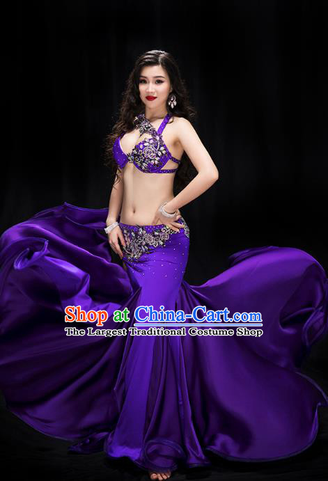 Indian Belly Dance Purple Bra and Skirt Outfits Traditional Asian Oriental Dance Raks Sharki Performance Clothing