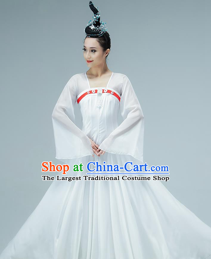 Chinese Tang Dynasty Palace Dance White Hanfu Dress Classical Dance Performance Clothing